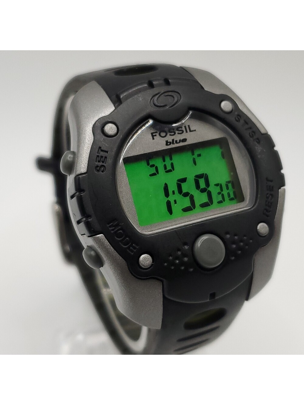 Fossil Blue DQ1058 Digital Womens Watch Grey Black New Battery 35mm